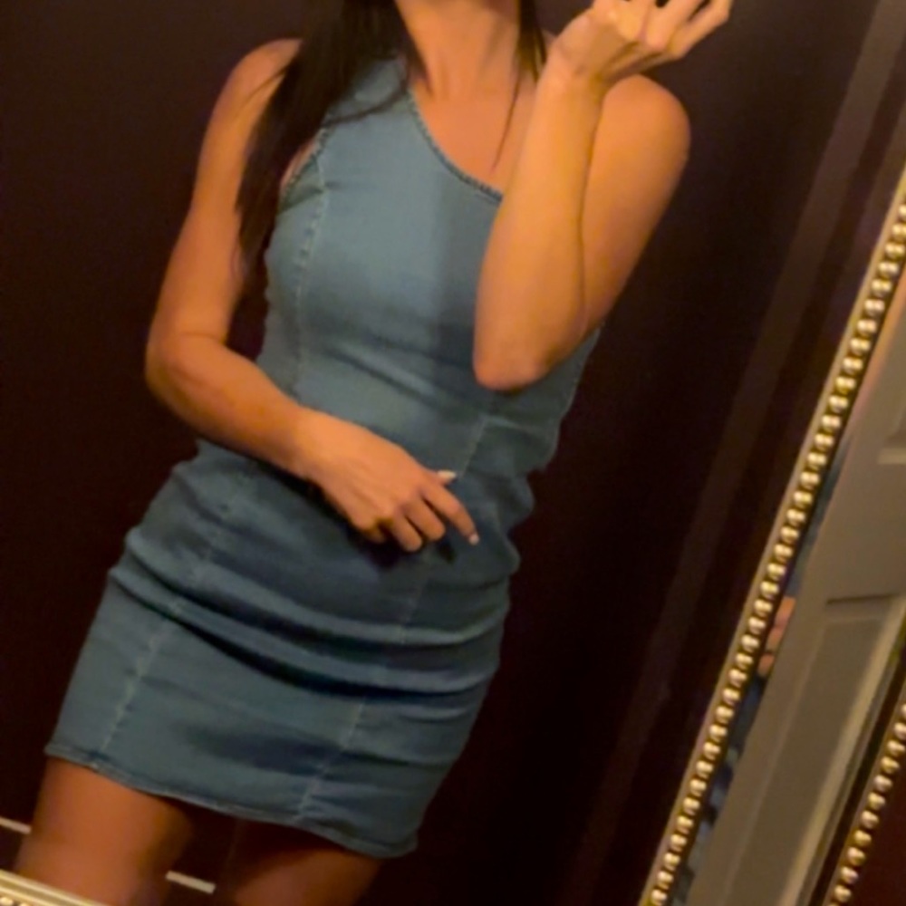 One shoulder denim dress